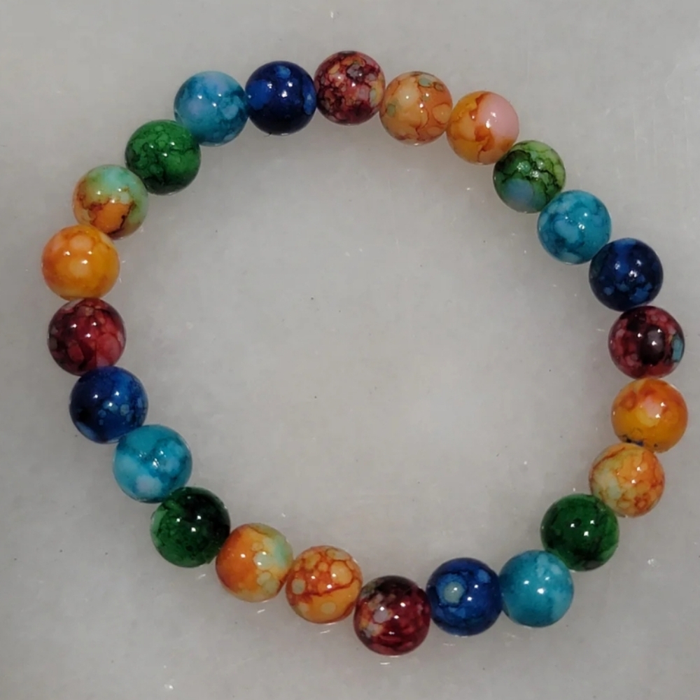 Handmade by BB Rainbow bead stretch bracelet